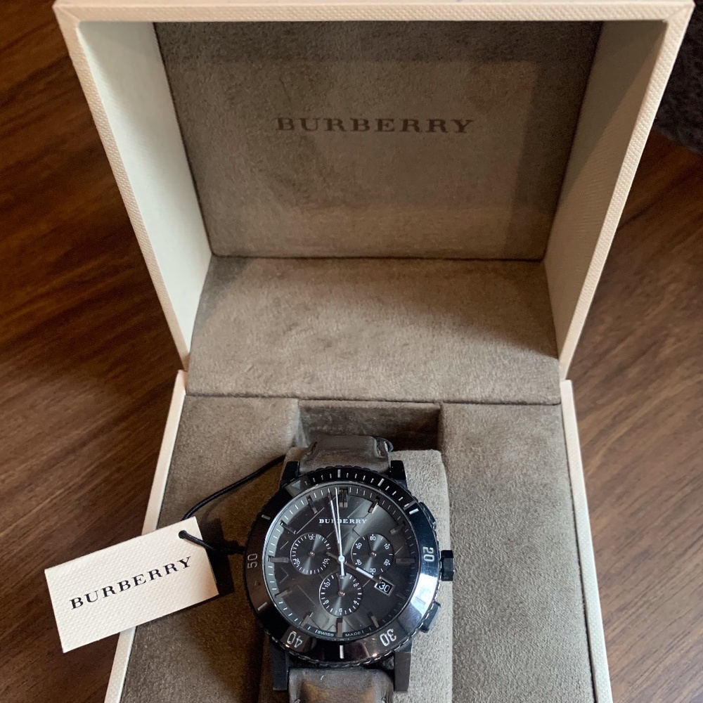 Burberry Chrono Grey Dial Grey Leather - BU9384